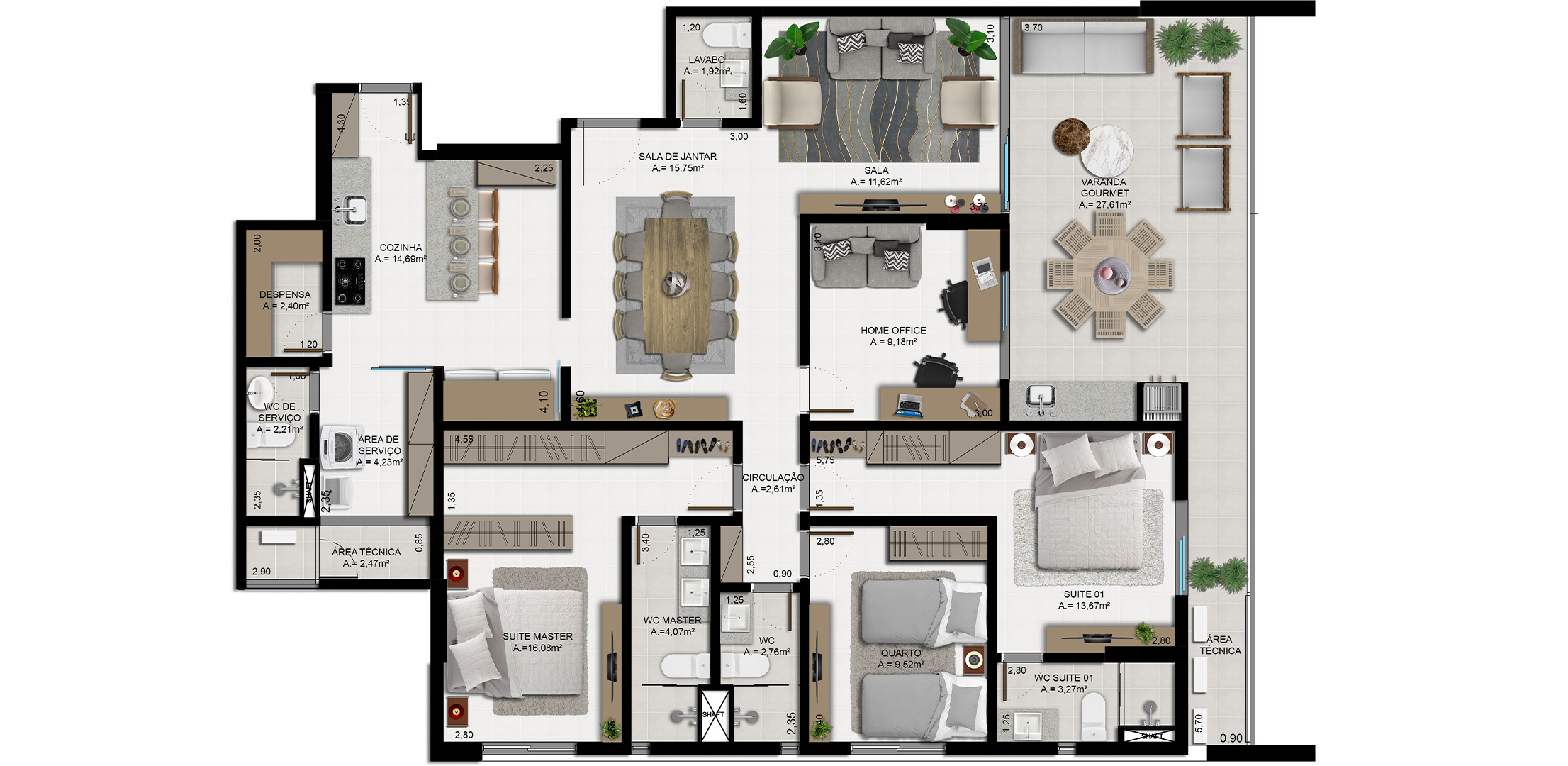 3 Quartos / 3 suites · 165,95 m²