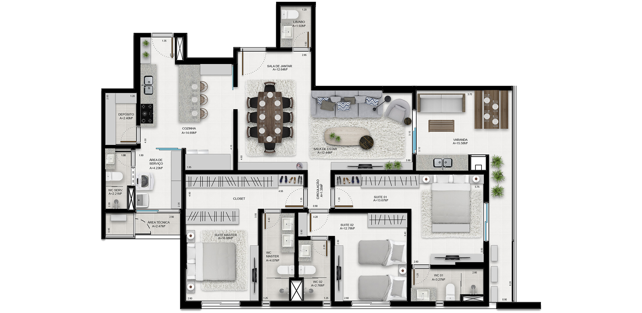 3 Suítes · 141,36 m²