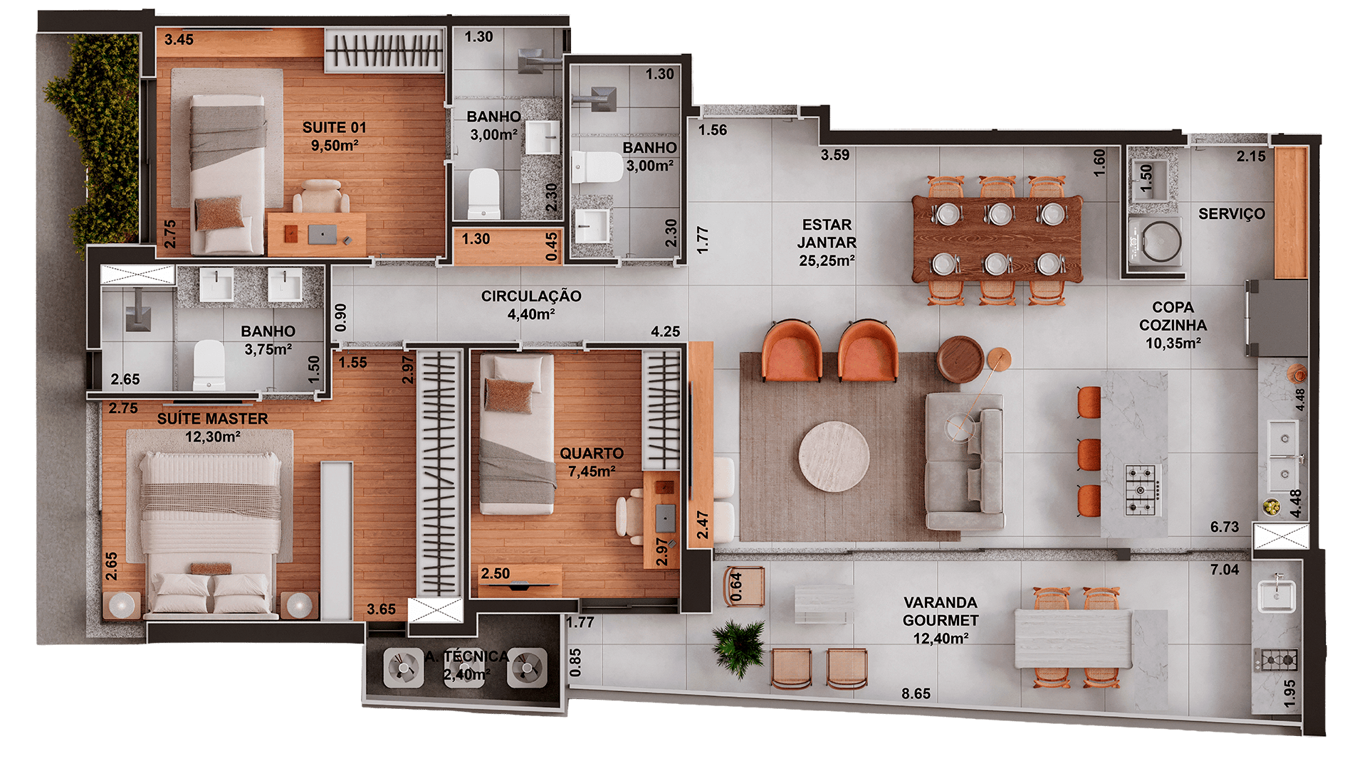 2 Suítes + 1 Dorm · 107,78 m²